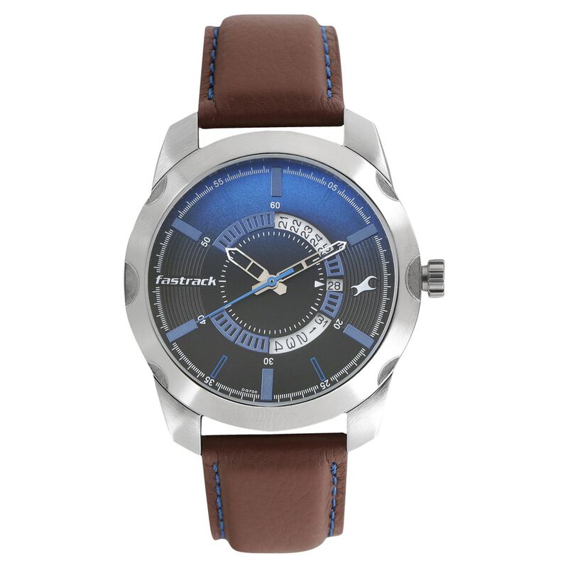 Fastrack All Nighters Quartz Analog with Date Black Dial Leather Strap Watch for Guys