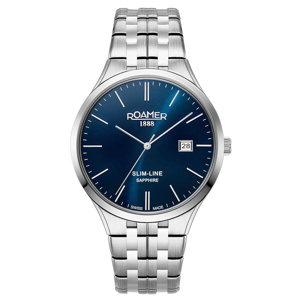 Roamer Slim Line Classic Quartz Analog with Date Blue Dial Silver Stainless Steel Strap Watch For Men-image-23