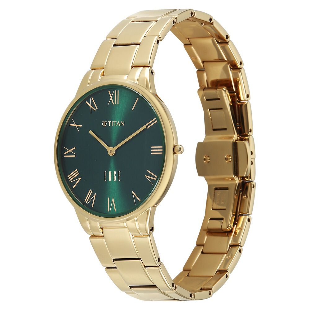 Buy Online Titan Edge Gleam Quartz Analog Green Dial Golden