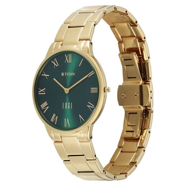Titan Edge Gleam Quartz Analog Green Dial Golden Stainless Steel Strap Watch For Women - image number 2