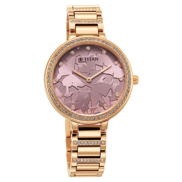 Glitz Rose Gold Dial Stainless Steel Strap Watch for Women - image number 0
