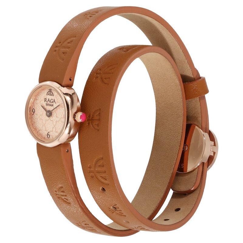 Titan Raga X Masaba Rose Gold Dial Analog Leather Strap Watch for Women - image number 1