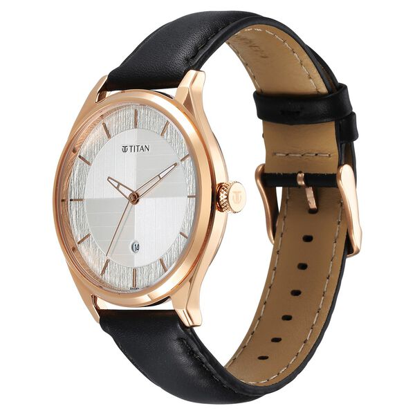 Titan Neo Economy Quartz Analog with Date Silver Dial Black Leather Strap Watch For Men - image number 2