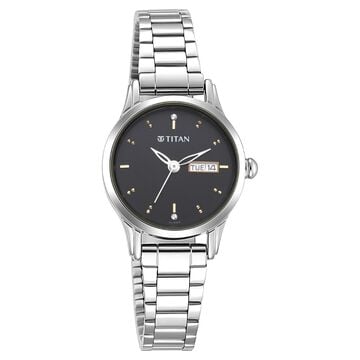 Titan Lagan Black Dial Analog with Day and Date Metal Strap Watch for Women