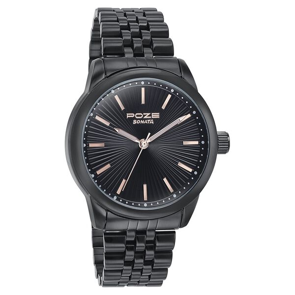 Sonata Poze Quartz Analog Black Dial Black Color Stainless Steel Strap Watch For Men - image number 2