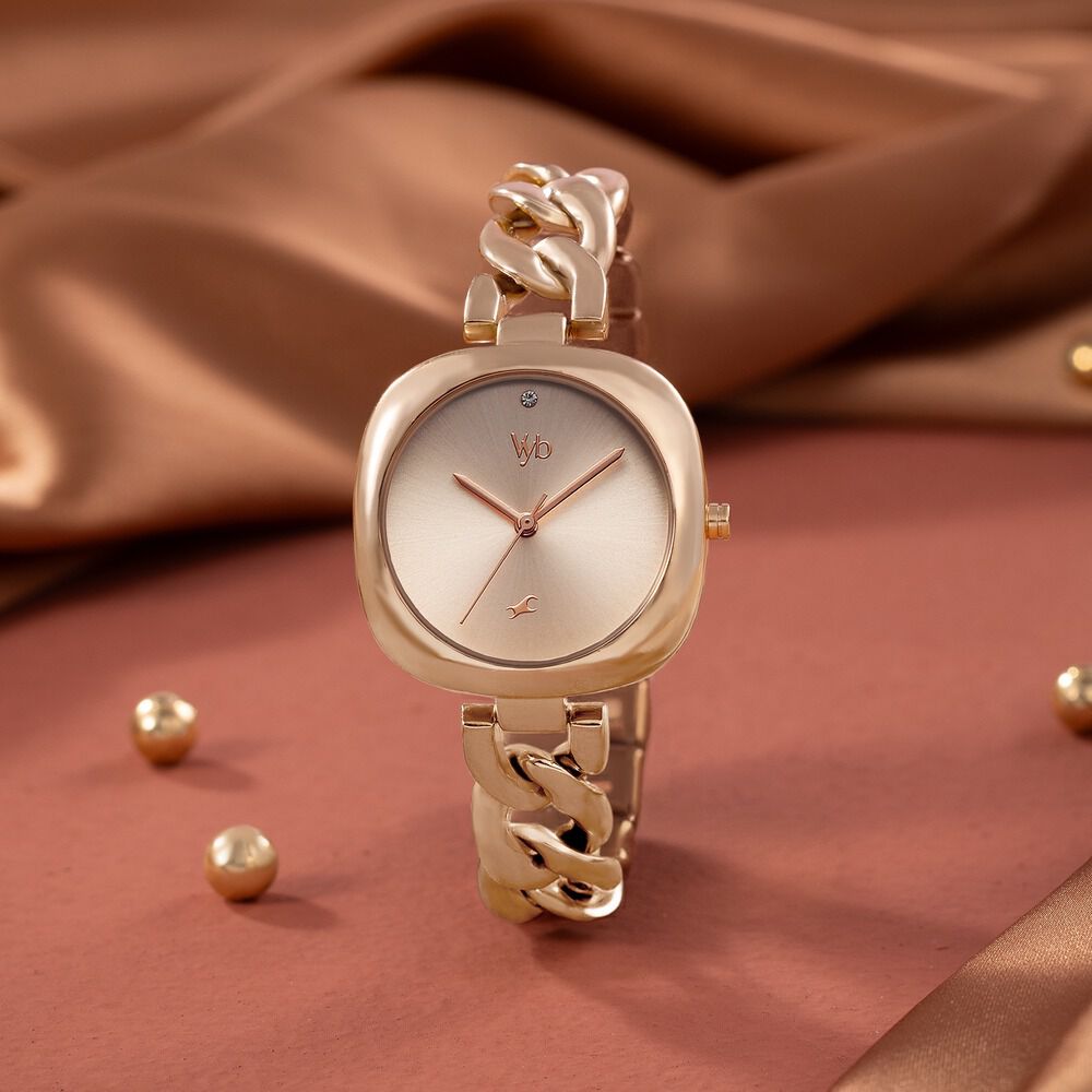 Vyb Spotlight By Fastrack Quartz Analog Rose Gold Dial Rose Gold Metal Strap Watch For Girls-picture-13
