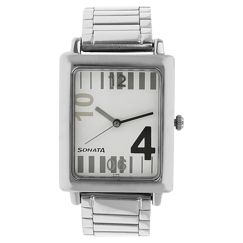 Sonata Quartz Analog White Dial Stainless Steel Strap Watch for Men - image number 0