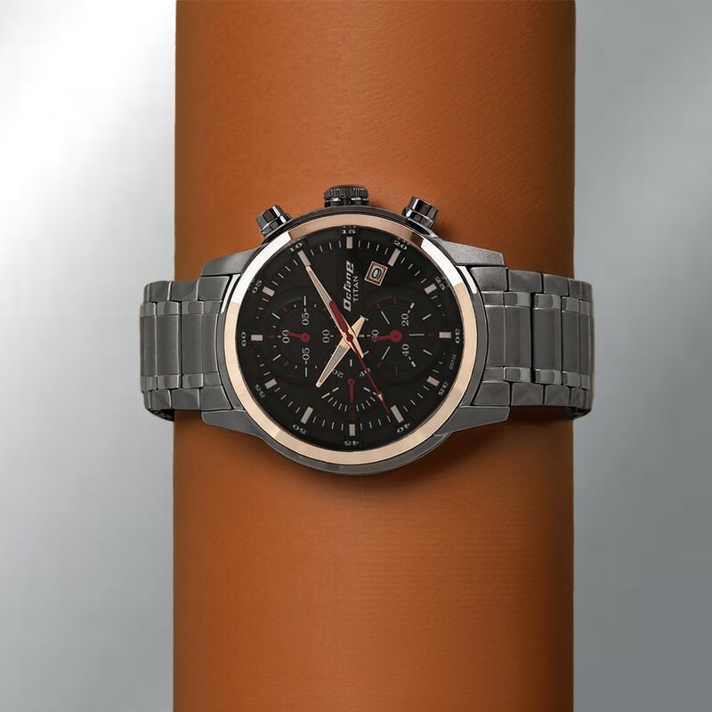 Titan Octane Quartz Chronograph Black Dial Stainless Steel Strap Watch for Men