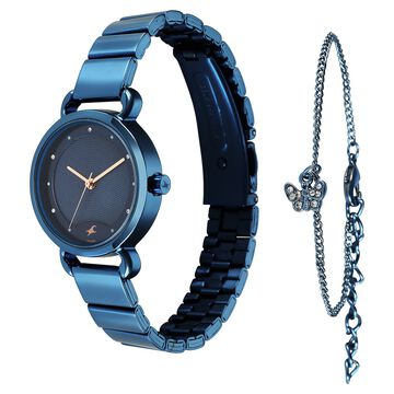 Fastrack Pulse Quartz Analog Blue Dial Stainless Steel Strap Watch for Girls