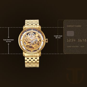 Titan Mechanical Slimline Golden Dial Golden Stainless Steel Strap watch for Men