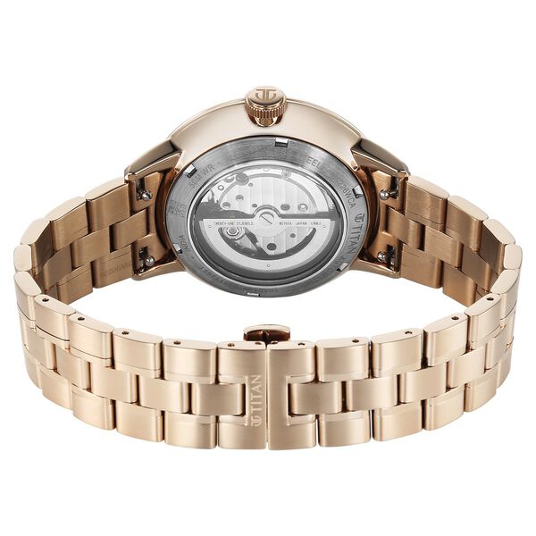 Titan Orbital Open Heart Automatic Analog with White Dial Carnation Gold Stainless Steel Strap Watch for Men - image number 4