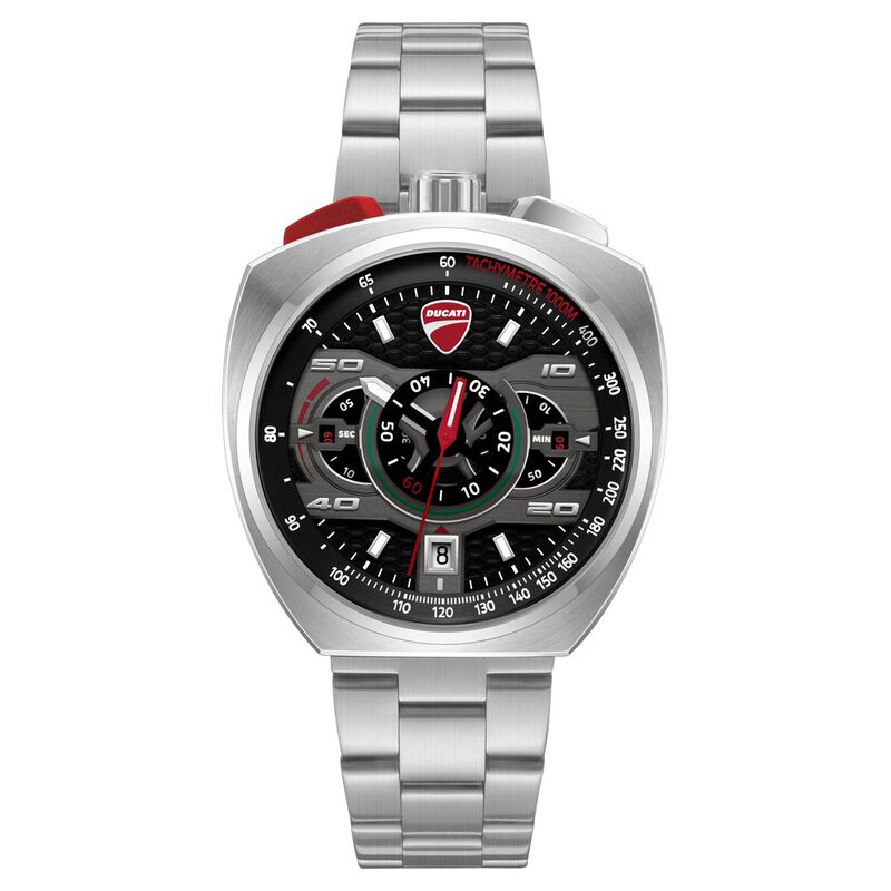 Ducati Quartz Chronograph Black Dial Silver Stainless Steel Strap Watch For Men