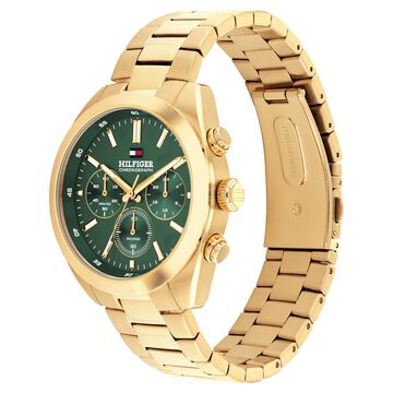 Tommy Hilfiger Quartz Chronograph Green Dial Golden Stainless Steel Strap Watch For Men