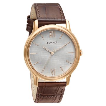 Sonata Quartz Analog White Dial Leather Strap Watch for Men