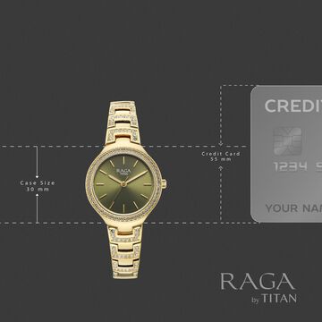 Titan Raga Spotlight Quartz Analog Green Dial Golden Metal Strap Watch For Women