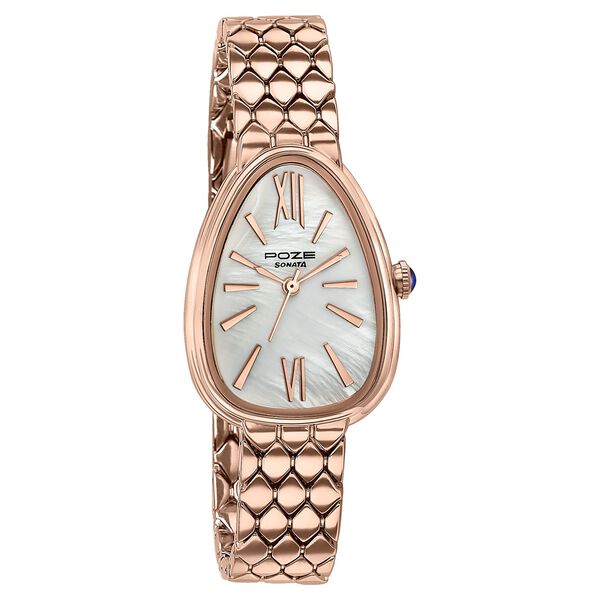 Sonata Poze Quartz Analog Mother of Pearl Dial Rose Gold Metal Strap Watch For Women - image number 2