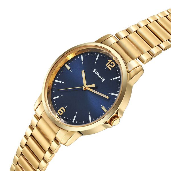 Sonata Traditional Essentials Quartz Analog Blue Dial Stainless Steel Strap Watch for Men - image number 2