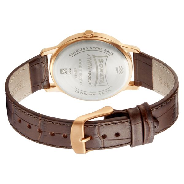 Sonata Quartz Analog White Dial Leather Strap Watch for Men - image number 3
