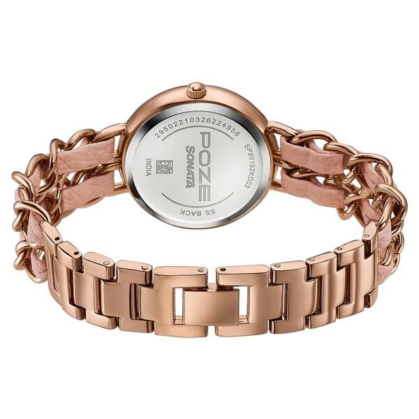 Poze Poze Quartz Analog Pink Dial Two Toned Metal & Leather Strap Watch For Women - image number 6