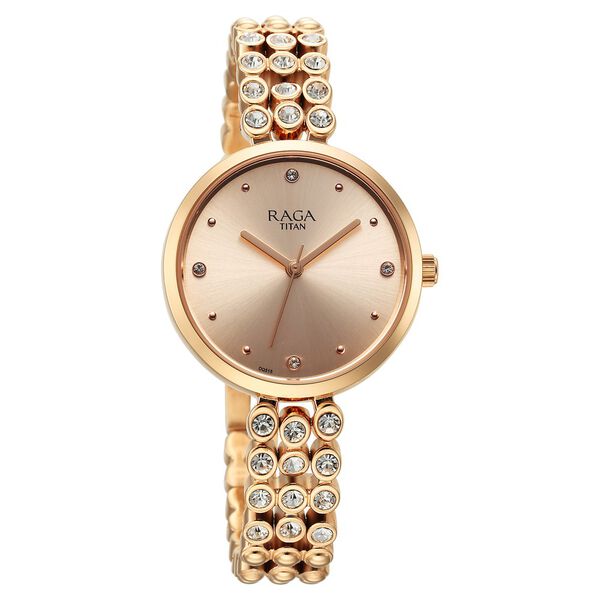 Titan Raga Showstopper Quartz Analog Rose Gold Dial Metal Strap Watch for Women - image number 2