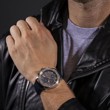 Police Quartz Multifunction Grey Dial Blue Leather Strap Watch For Men