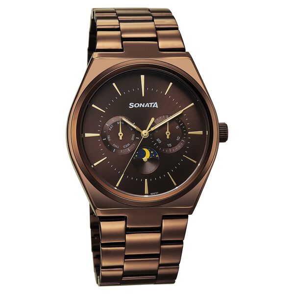 Sonata Festive Quartz Analog Brown Dial Metal Strap Watch For Men - image number 0