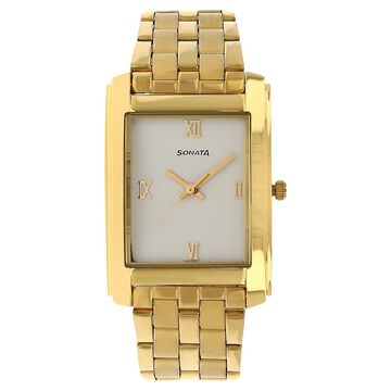 Sonata Quartz Analog White Dial Stainless Steel Strap Watch for Men