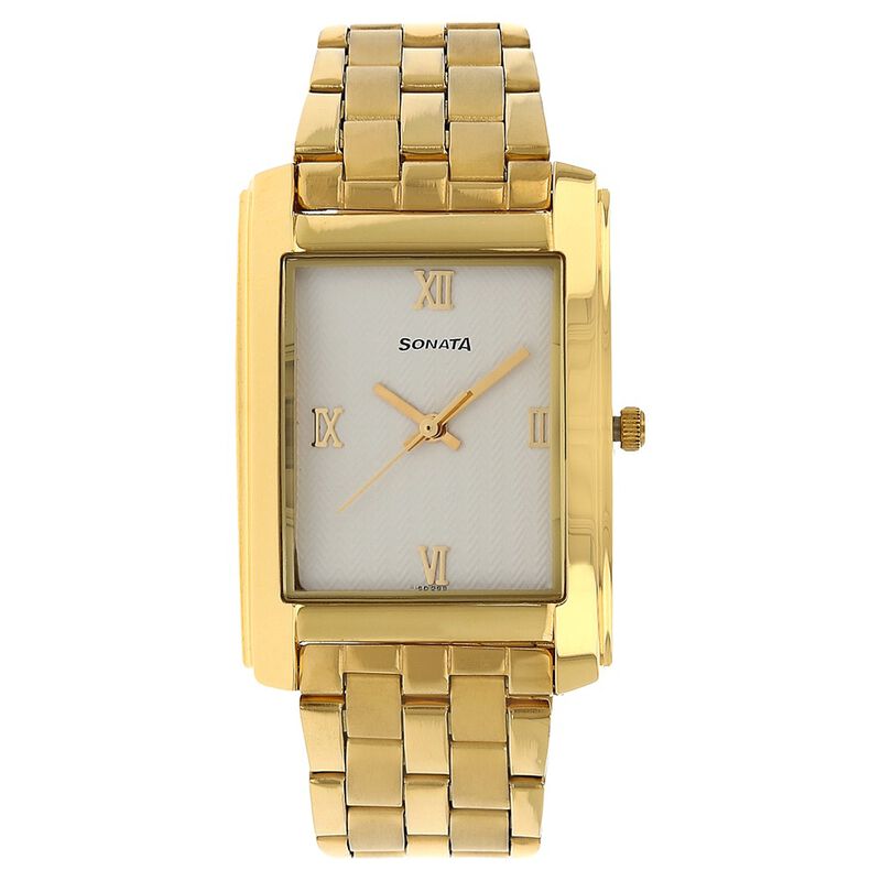 Sonata Quartz Analog White Dial Stainless Steel Strap Watch for Men