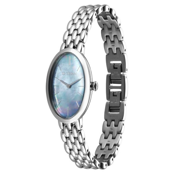 Titan Aura Quartz Analog Mother Of Pearl Dial Stainless Steel Strap Watch for Women - image number 2