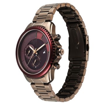 Fastrack Wild Quartz Chronograph Maroon Dial Chrome K Stainless Steel Strap Watch For Guys