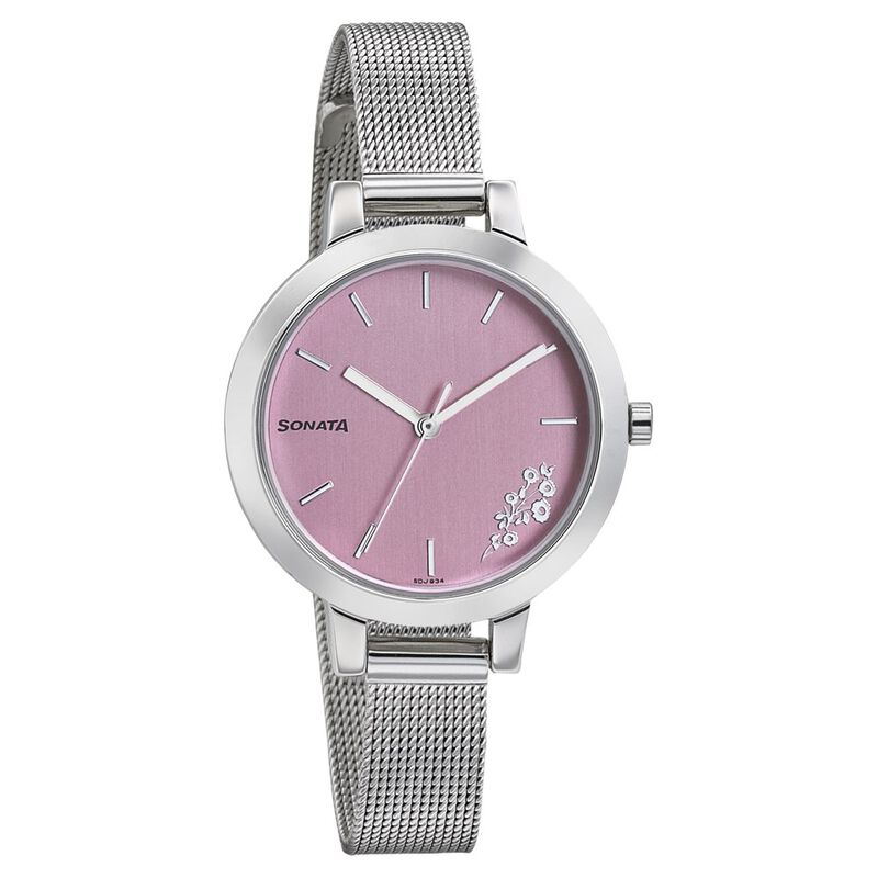 Sonata Silver Lining Pink Dial Women Watch With Stainless Steel Strap