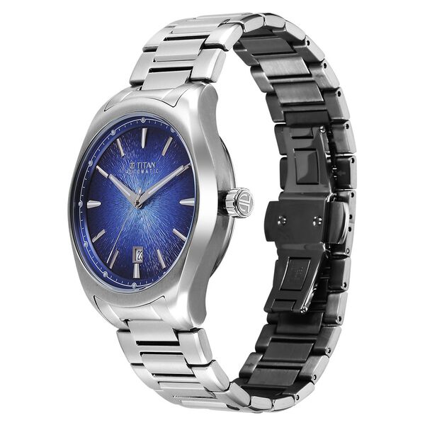 Titan Stellar Starlight Analog with Concealed Automatic and Blue Dial Silver Stainless Steel Strap Watch for Men - image number 4