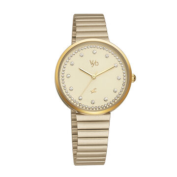 Fastrack Vyb Mirage Quartz Analog Golden Dial Stainless Steel Strap Watch for Girls