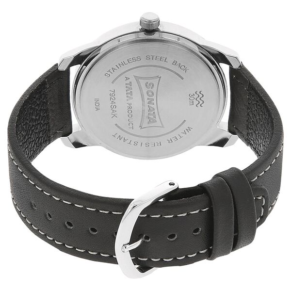 Sonata Quartz Analog White Dial Leather Strap Watch for Men - image number 3