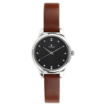 Titan Women's Chic minimalist watch with Black dial and leather strap