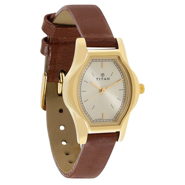 Titan Quartz Analog Champagne Dial Leather Strap Watch for Women - image number 1
