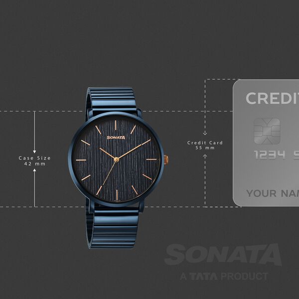Sonata Soulmate Quartz Analog Blue Dial Blue Stainless Steel Strap Watch For Couple - image number 2
