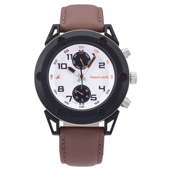 Fastrack Modular Quartz Analog White Dial Leather Strap Watch for Guys - image number 1