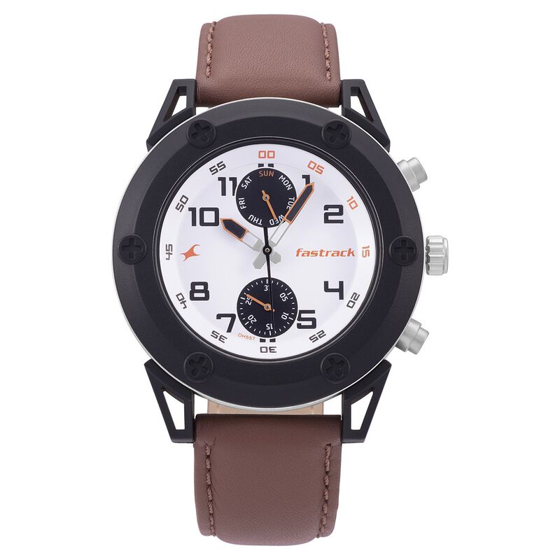 Fastrack Modular Quartz Analog White Dial Leather Strap Watch for Guys - image number 1