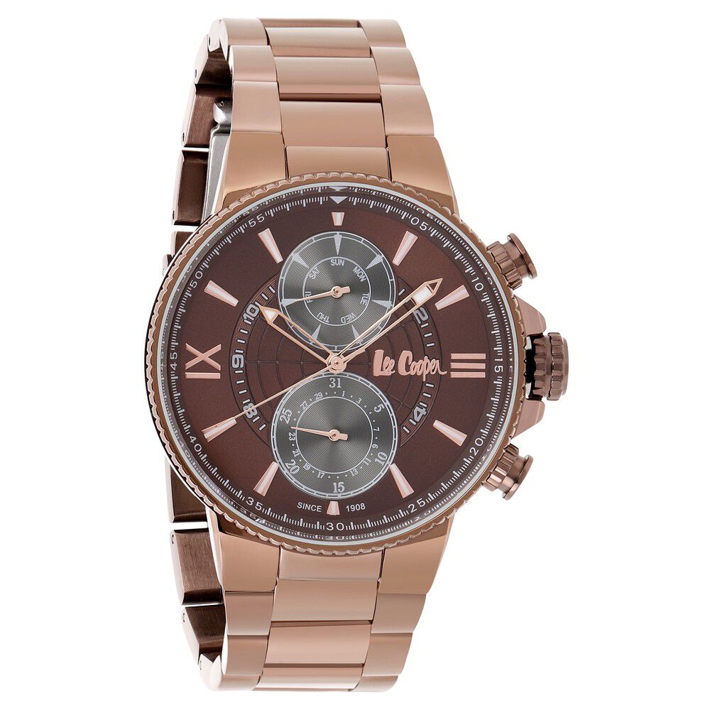 Buy Online Lee Cooper Quartz Multifunction Brown Dial Metal Strap