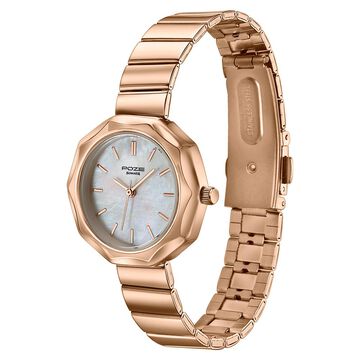 Poze Poze Quartz Analog White Dial Rose Gold Stainless Steel Strap Watch For Women