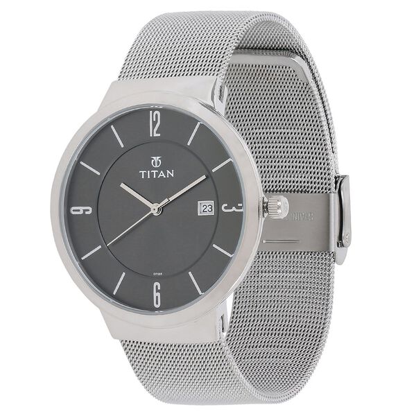 Titan Quartz Analog with Date Black Dial Stainless Steel Strap Watch for Men - image number 1