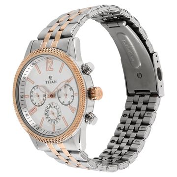 Titan Men's Metropolitan Luxe: Multifunction White Dial with Two-Tone Stainless Steel Bracelet Watch