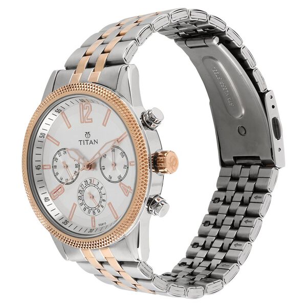 Titan Men's Metropolitan Luxe: Multifunction White Dial with Two-Tone Stainless Steel Bracelet Watch - image number 1