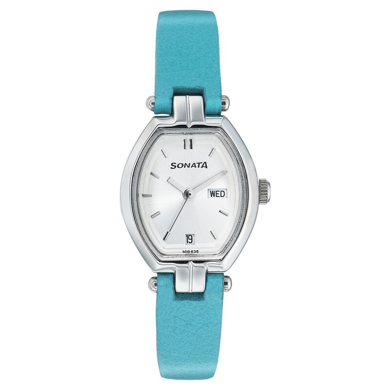 Sonata Quartz Analog with Day and Date Silver Dial Strap Watch for Women
