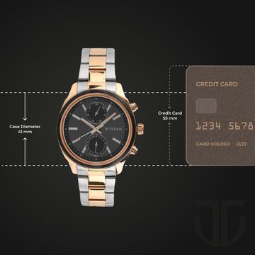 Titan Men's Metropolitan Luxe: Multifunction Black Dial with Two-Tone Stainless Steel Bracelet Watch