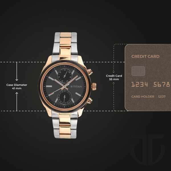 Titan Men's Metropolitan Luxe: Multifunction Black Dial with Two-Tone Stainless Steel Bracelet Watch - image number 2