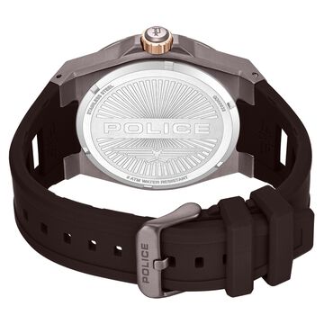 Police Quartz Multifunction Black Dial Brown Silicone Strap Watch For Men