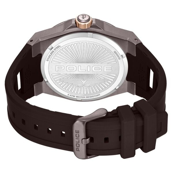 Police Quartz Multifunction Black Dial Brown Silicone Strap Watch For Men - image number 2