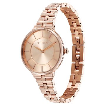Titan Aura Quartz Analog Rose Gold Dial Stainless Steel Strap Watch for Women